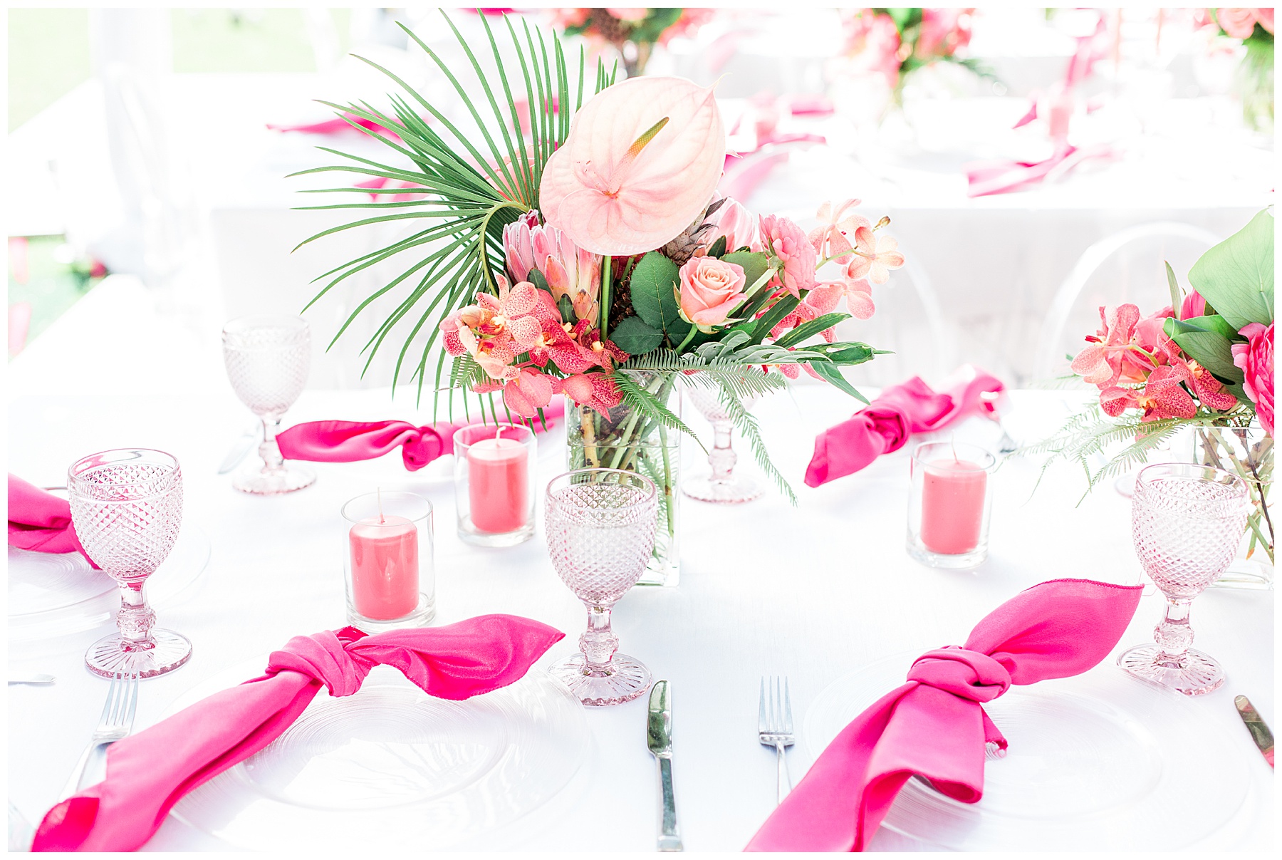 a birthday party table decoration and set up with flowers