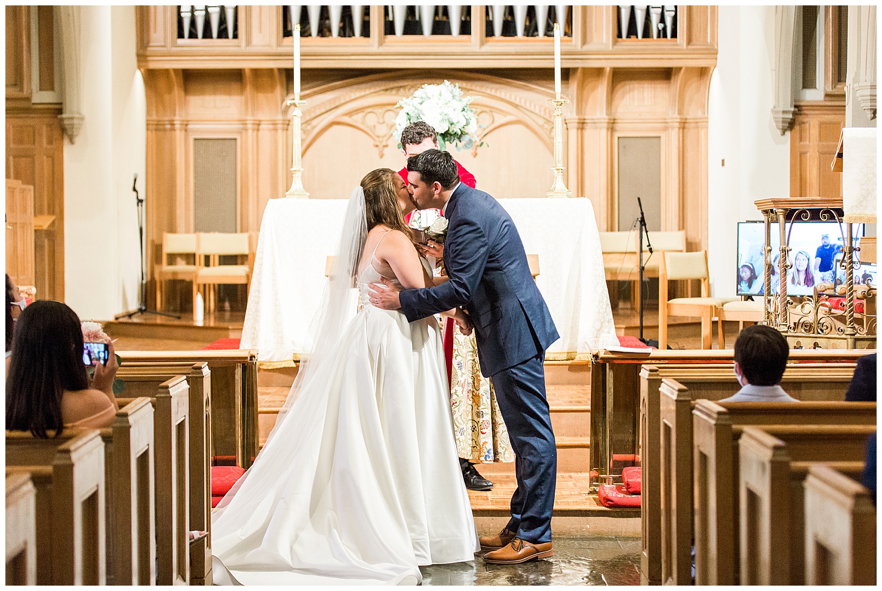 Darien Wedding St. Luke's Episcopal Church Bride and Groom First Kiss