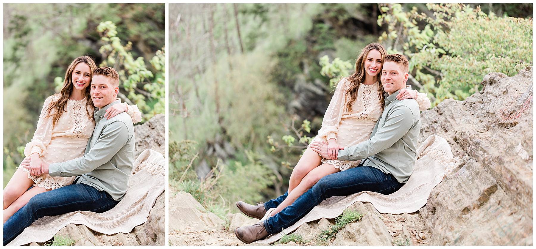 bride-and-groom-sitting-on-rock-together-engagement-session